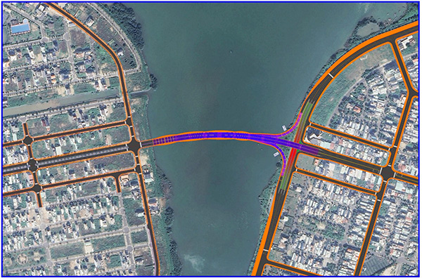 Vị trí dự kiến xây dựng cầu bắc qua sông Đô Toả nối hai khu đô thị Hoà Xuân và Nam Việt Á.