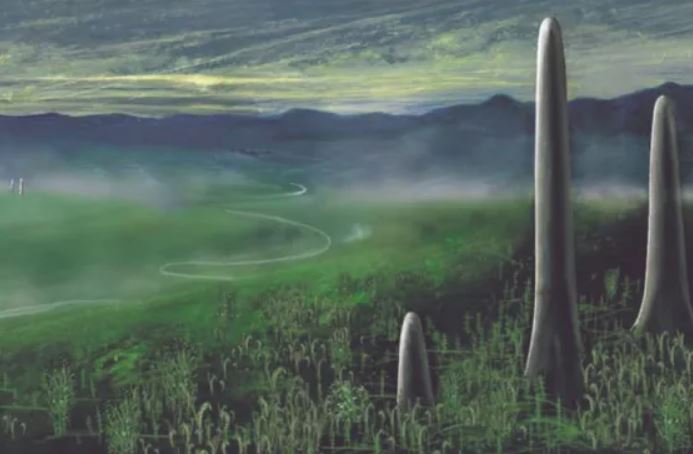 Bức tranh mô tả hình dáng của Prototaxite cách đây 400 triệu năm.