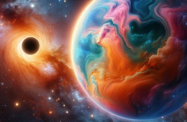 Sự sống vẫn có cơ hội tồn tại nơi các hành tinh tương đối gần trung tâm thiên hà, nơi có các lỗ đen cuồng nộ - Minh họa AI: Thu Anh