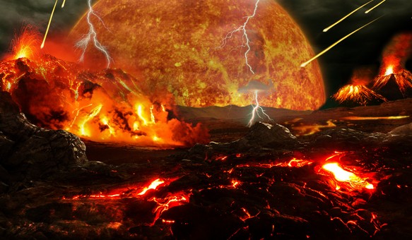 Quang cảnh Trái Đất trong liên đại Hỏa Thành, với Sao Kim ở hậu cảnh - Ảnh đồ họa: Tim Bertelink