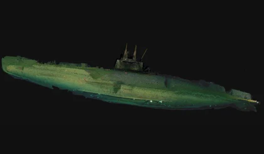 Một bản dựng lại được thực hiện từ các bức ảnh kỹ thuật số chi tiết và dữ liệu sonar cho thấy tàu ngầm  F-1  của Hoa Kỳ nằm trên đáy biển cách San Diego vài dặm.