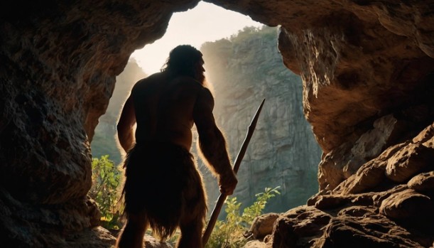Loài người tuyệt chủng Neanderthal từng sống trong các hang động ở Nga - Minh họa AI: Thu Anh