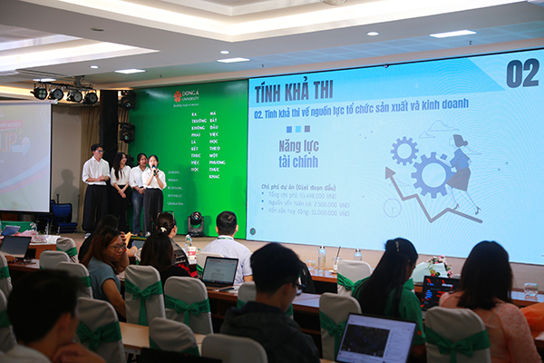 Các đội tham gia dự thi trình bày dự án khởi nghiệp