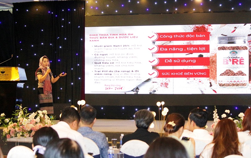 Đại diện HTX Dịch vụ và Dược liệu An Lão thuyết trình gọi vốn. 