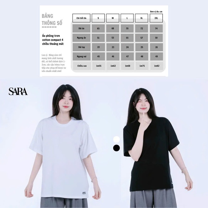Mẫu phông trắng trơn cotton compact 4 chiều – bước thử đầu tiên của Sara khi mở rộng dòng áo phông unisex, giúp kiểm tra thị hiếu thực tế trước khi đầu tư quy mô lớn.
