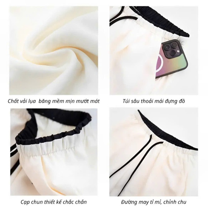 Form quần lụa được quay thực tế từ mọi góc – giúp khách có cảm nhận trực quan như đang thử tại shop.