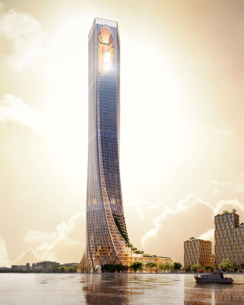 Toà tháp 69 tầng lấy cảm hứng từ ngũ hành, thân tháp gợi hình ảnh áo dài trắng truyền thống của người phụ nữ Việt. 