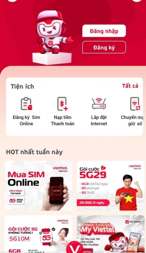 Màn hình đăng nhập ứng dụng My Viettel