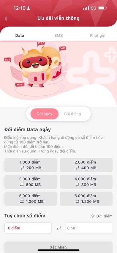 Chọn gói đổi điểm