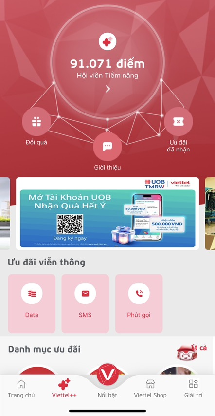 Chọn Viettel++ để xem số điểm có được sau khi cộng 80.000 điểm
