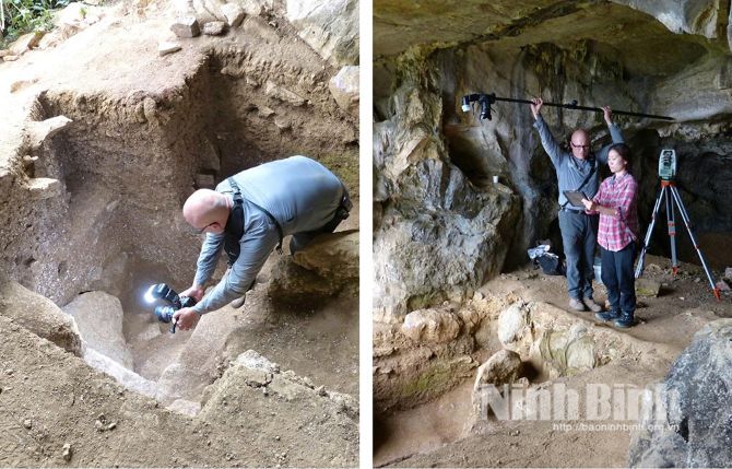 Quá trình các nhà khoa học khai quật tại hang Thung Bình. Ảnh: Báo Ninh Bình