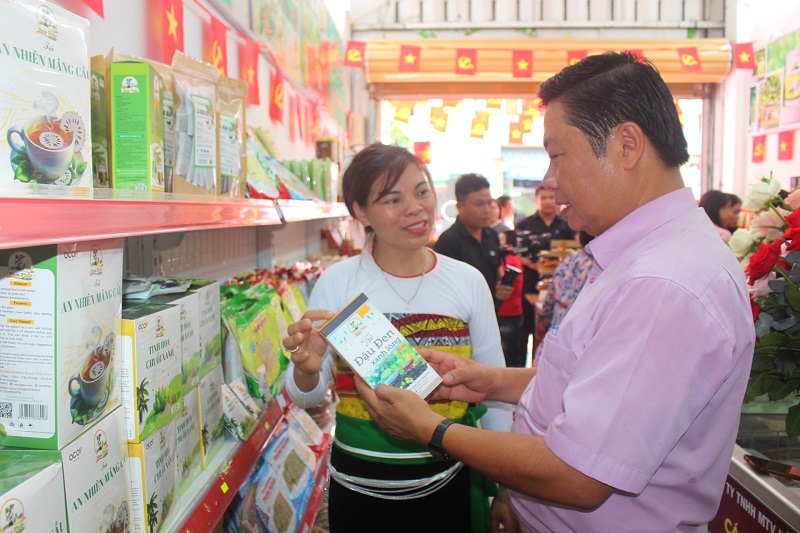 Ông Trần Thanh Sơn - Phó Giám đốc Trung tâm ICISE, tìm hiểu các sản phẩm đến từ Gia Lai cũ.