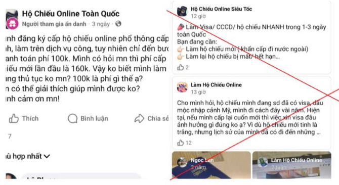 Một số trang Facebook quảng cáo làm dịch vụ đăng ký cấp hộ chiếu online.