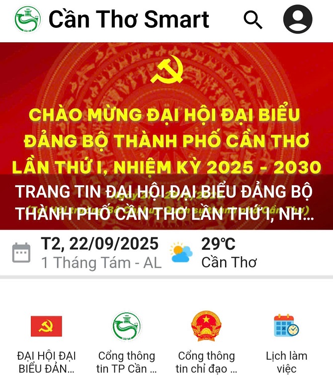 Một phần giao diện app Cần Thơ Smart.