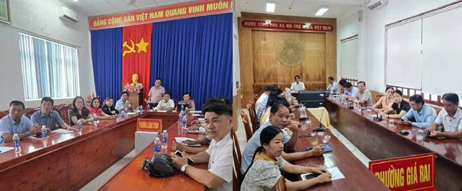 UBND phường Láng Tròn và Giá Rai trong một cuộc họp trực tuyến.