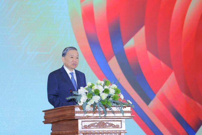 Tổng Bí thư Tô Lâm phát biểu tại Ngày hội Đổi mới sáng tạo quốc gia 2025. 