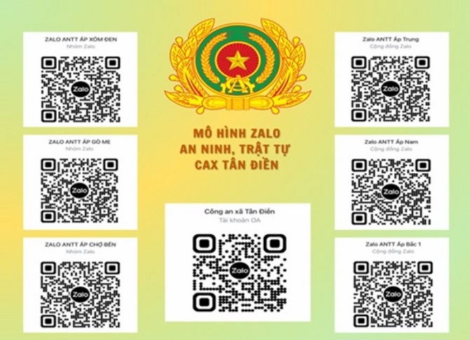 +ảnh 1: Mã QR mô hình “Zalo an ninh, trật tự” của 11 ấp trên địa bàn xã Tân Điền.