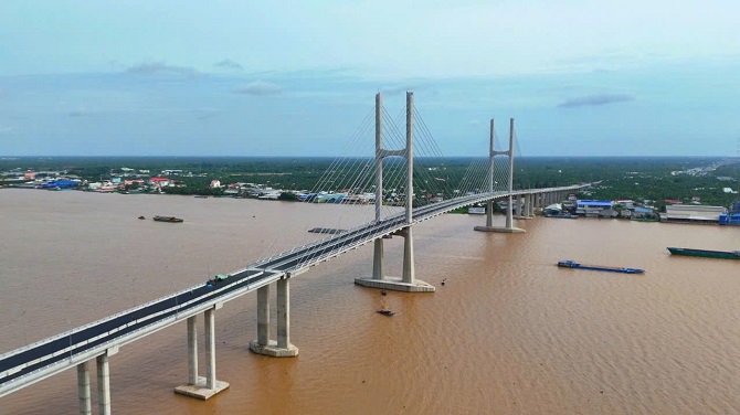 +ảnh 1: Cầu Rạch Miễu 2 là một trong bốn công trình được công nhận là công trình chào mừng Đại hội đại biểu Đảng bộ Chính phủ lần thứ I, nhiệm kỳ 2025-2030