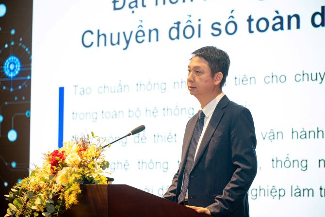 Ông Nguyễn Phú Tiến, Phó Cục trưởng Cục Chuyển đổi số quốc gia phát biểu tại sự kiện.