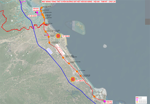 Mặt bằng tổng thể tuyến đường sắt đô thị kết nối Đà Nẵng - Hội An - Tam Kỳ - Chu Lai.