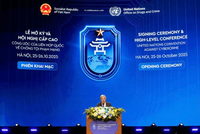 Tổng Thư ký Liên hợp quốc phát biểu tại buổi lễ. (Ảnh Thủy Nguyên)