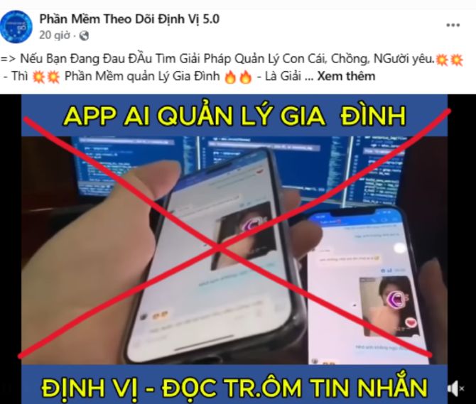 Quảng cáo phần mềm độc hại trên trang mạng xã hội. Ảnh: Công an Hưng Yên.