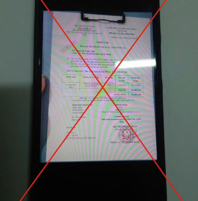 Đối tượng giả mạo phiếu chi. Ảnh: Cổng Thông tin điện tử Công an tỉnh Nghệ An.