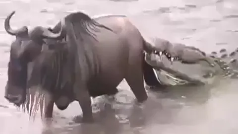 CLIP: Bị cá sấu cắn trúng đuôi, linh dương đầu bò vẫn tạo nên kỳ tích