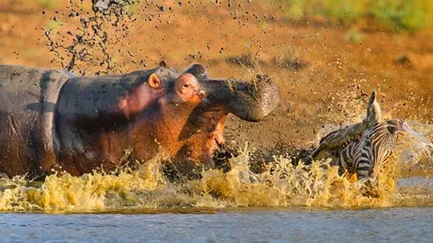 CLIP: Kinh hoàng cảnh hà mã "hóa hung thần", xé xác ngựa vằn đến rợn người