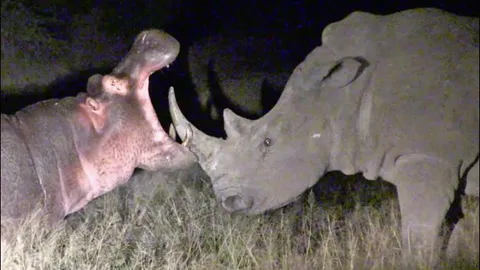 CLIP: Hà mã nhận cái kết ‘ê chề’ khi liên tục khiêu khích tê giác