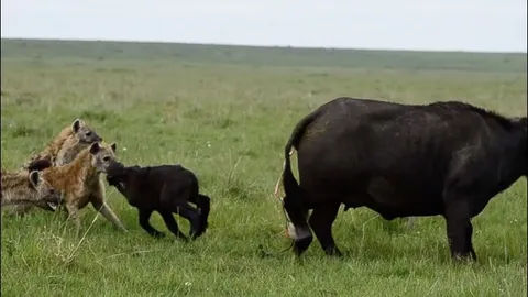 Trâu rừng ác chiến nảy lửa với bầy linh cẩu để bảo vệ con