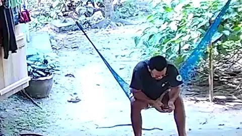 Thấy rắn bò dưới chân, người đàn ông có hành động khiến người xem... giật thót