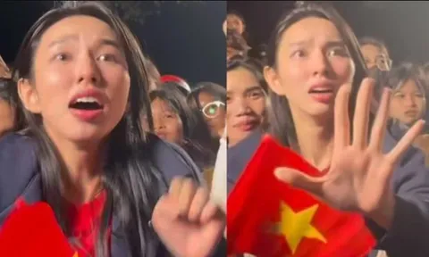 CLIP: Thùy Tiên rũ bỏ hình tượng Hoa hậu, hết mình cổ vũ tuyển Việt Nam