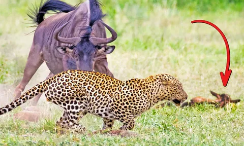 Linh dương đầu bò chật vật chống trả kẻ săn mồi để bảo vệ con non bị thương