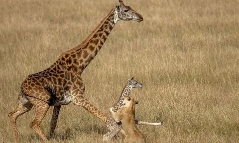 CLIP: Vừa chào đời, hươu cao cổ con đã bị bầy sư tử hạ sát dã man