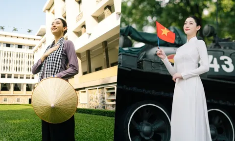 Hoa hậu Lương Thùy Linh tái hiện hình ảnh phụ nữ kiên cường qua tà áo bà ba Nam bộ xưa chào mừng Lễ 30/4 