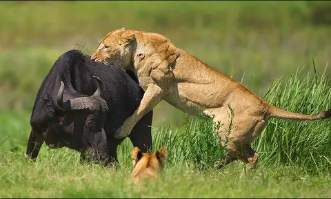Cận cảnh cuộc chiến sinh tử nghẹt thở giữa trâu rừng và sư tử