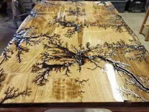 Kinh ngạc về hoa văn 'độc nhất vô nhị' trên gỗ sau khi được xung điện, mô phỏng kì diệu gỗ bị sét đánh