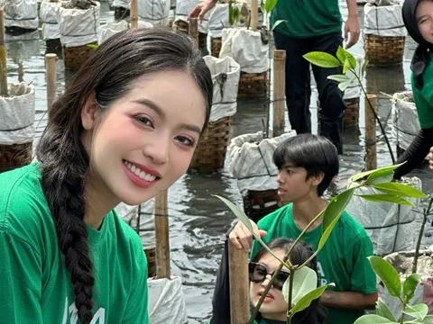Vừa hồi phục sức khỏe, Hoa hậu Thanh Thuỷ tiếp tục tham gia hoạt động trồng cây tại Indonesia