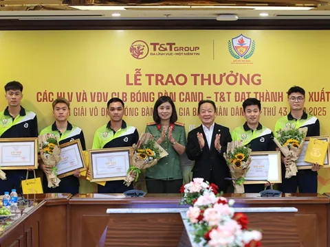 T&T Group trao thưởng hơn 1,2 tỷ đồng cho CLB Bóng bàn CAND - T&T sau Giải vô địch bóng bàn quốc gia 2025