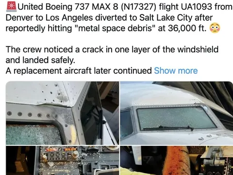 Máy bay Boeing 737 của Mỹ chở 140 người va phải vật thể lạ giữa không trung